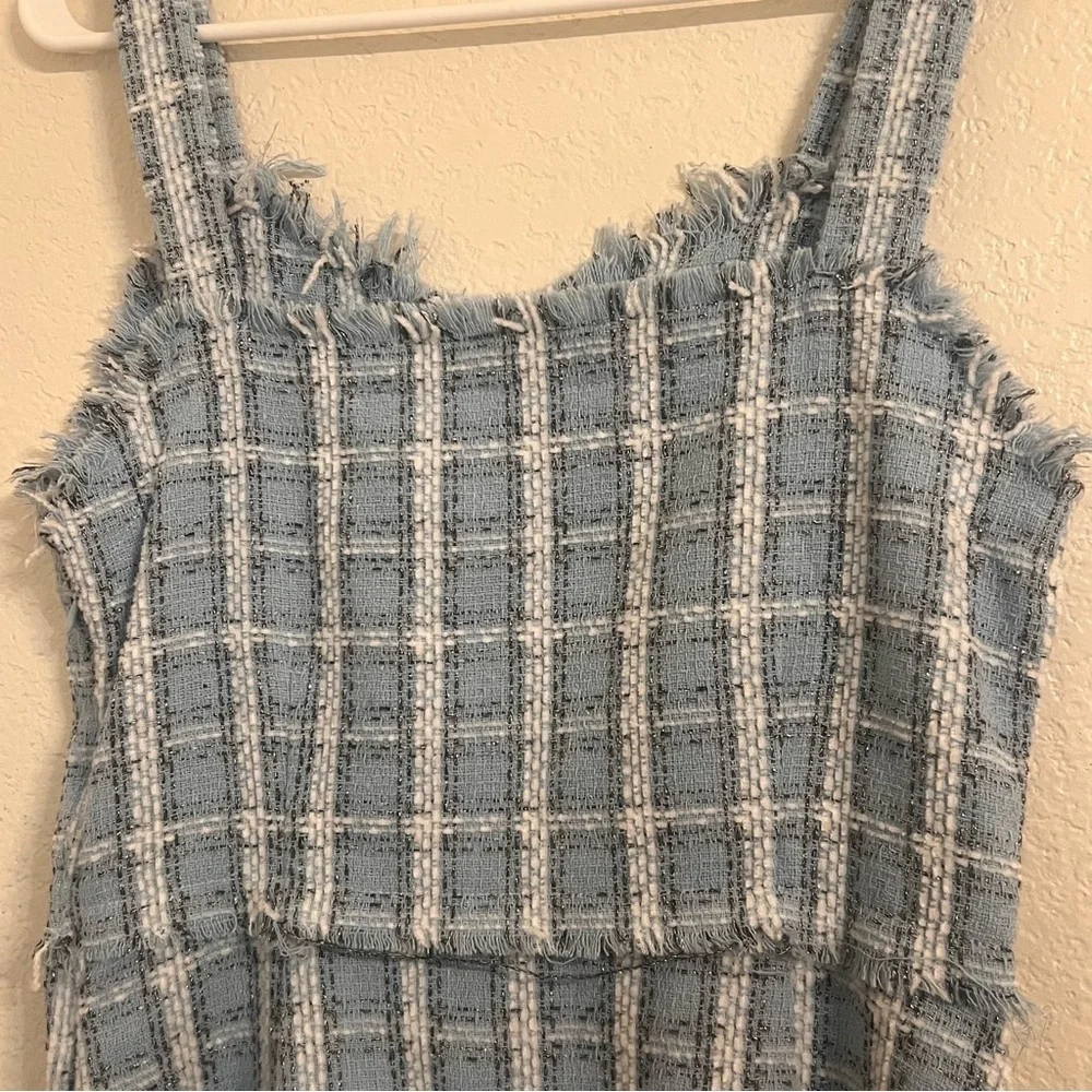 Umgee plaid tweed Dress spring preppy academia baby blue heritage